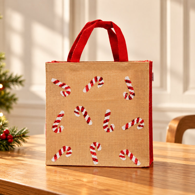 Sac-cadeau de Noël en jute avec stratifié, H 14 po x l 14 po x P 5 po