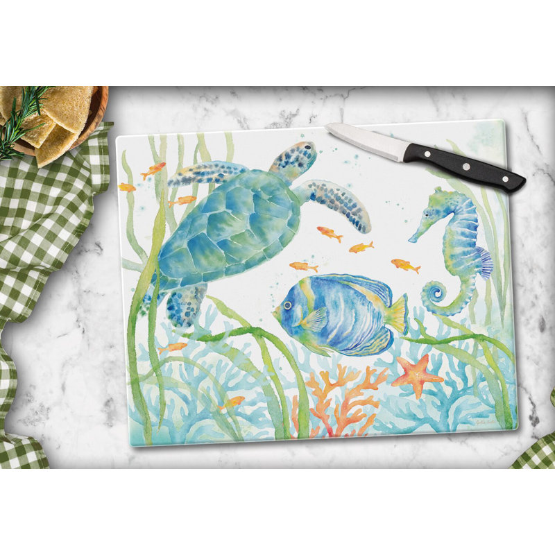 Sea Life Serenade Rectangular Glass Cutting Board