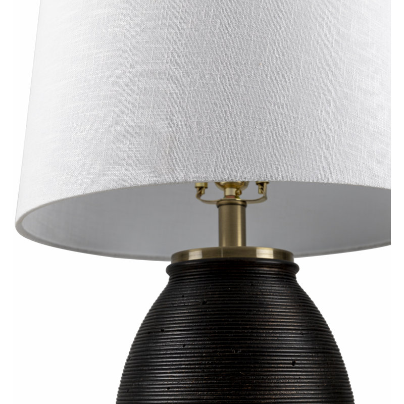 Lampe de table en béton Bystrik, Base noire / abat-jour blanc