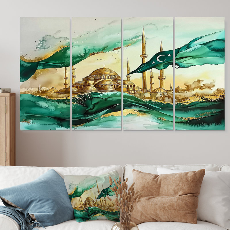4 pièces Muskan - Turquie - Art mural traditionnel pour le salon, H 28 po x l 48 po