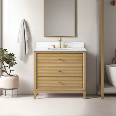 Meuble-lavabo autoportant à simple cuve 36 po avec plateau en marbre Caldwell