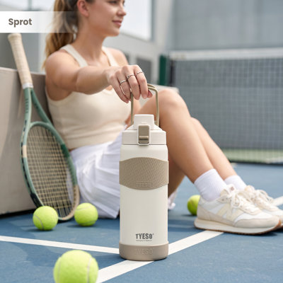 Bouteille d'eau en acier inoxydable TYESO de 25 oz, bouteille d'eau de sport avec couvercle rabattable, bouteille réutilisable à large ouverture, sans BPA, pour l'école, la randonnée, le gymnase et les voyages, blanc