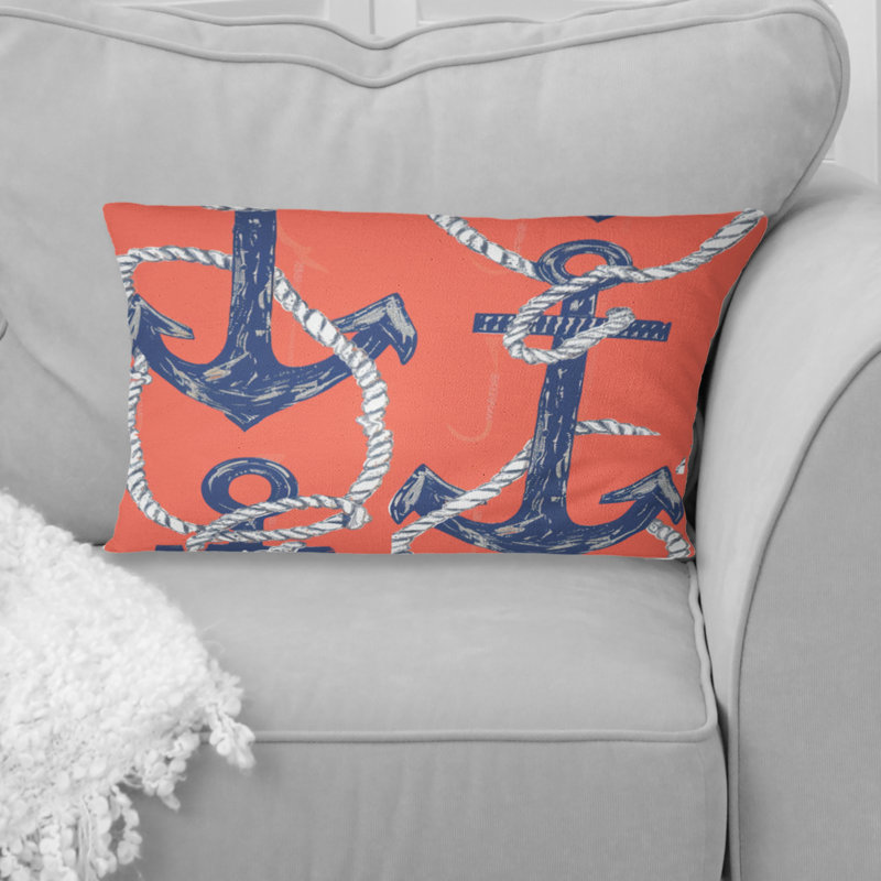 Ancre nautique bleue pêche III - coussin moderne, Forme rectangulaire, H 12 po x l 20 po