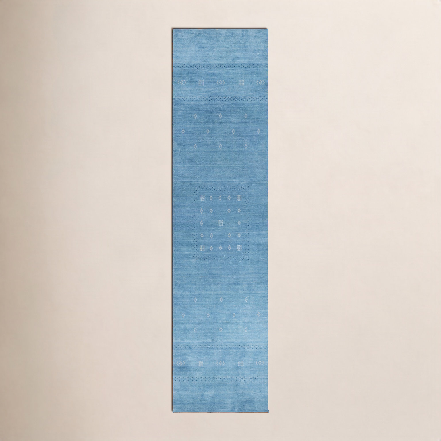 Simi Hand-Woven Geometric Cotton Wool Rug, Light Blue, Runner 2'6" x 8'