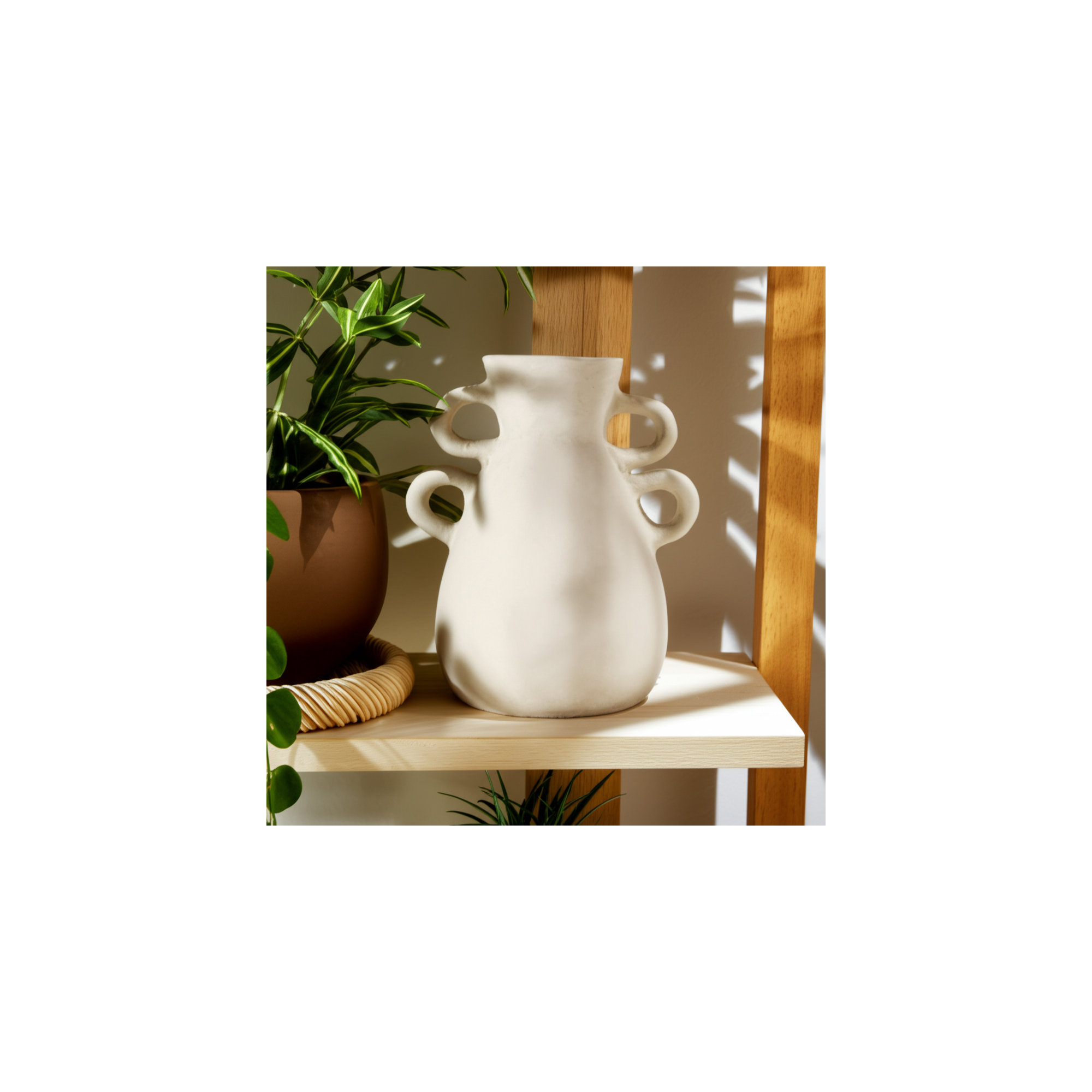 Kenshin Home Decor Vase with 4-Handled Design – Sculptural Tall Flower Vase in a Statement Shape – Perfect Table Vase Accent for Shelf, Entryway, or Mantel Styling – 12"