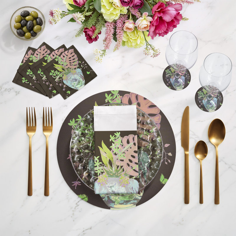 Sous-verres ronds en cuir Monkey, Chocolat et lime