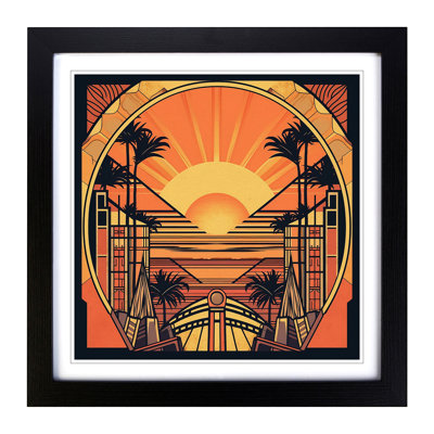 Sunrise Art Deco No.2 - Single Picture Frame Print on Wood