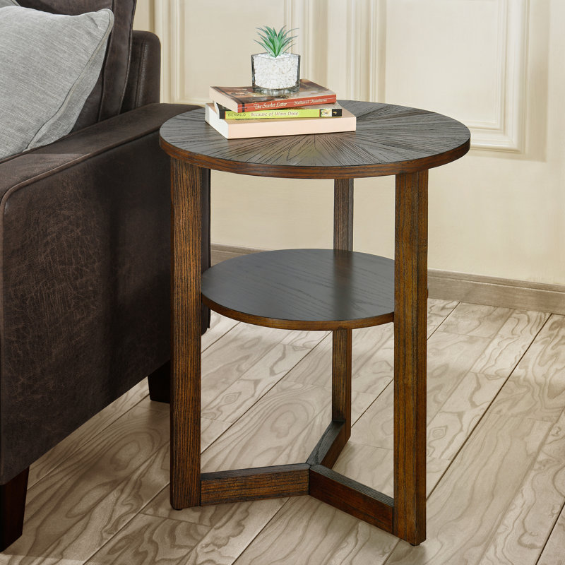 Table de bout à piédestal avec rangement Freyha, H 24 po x l 19,3 po x P 19,3 po, Brun