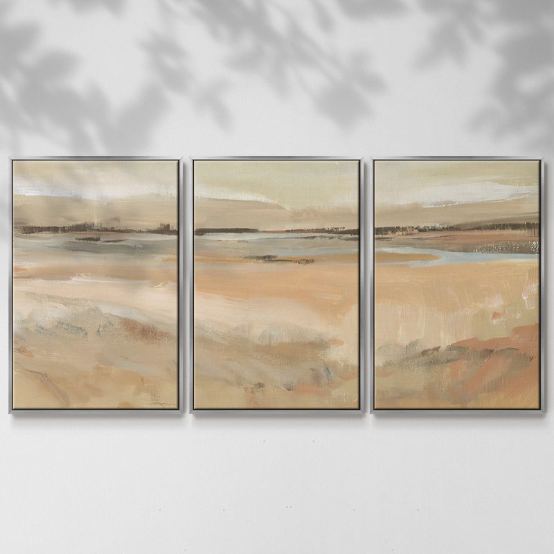 Earth Tone Landscape II - Toile encadrée multi-pièces, H 24 po x l 48 po x P 2 po, Argent
