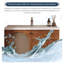 Meuble-lavabo mural en rotin et en caoutchouc de style milieu du siècle, avec lavabo en céramique intégrée et armoire à miroir intelligent