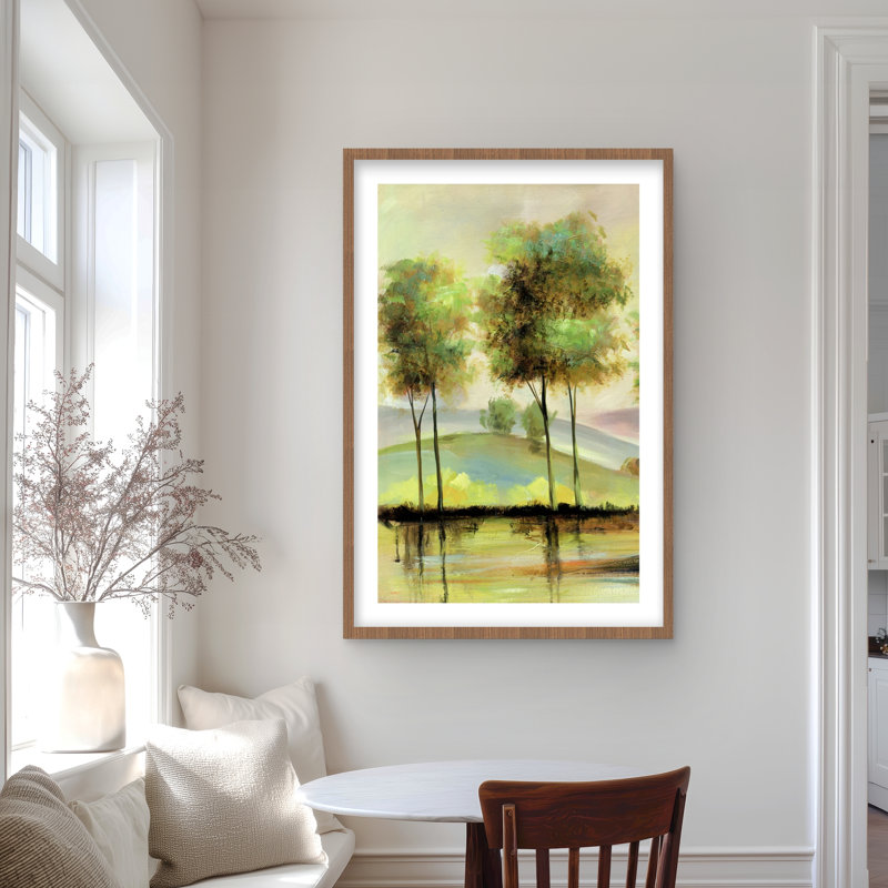 Arbres près du lac - Impression encadrée contemporaine | Décoration intérieure, H 36 po x l 24 po, Brun