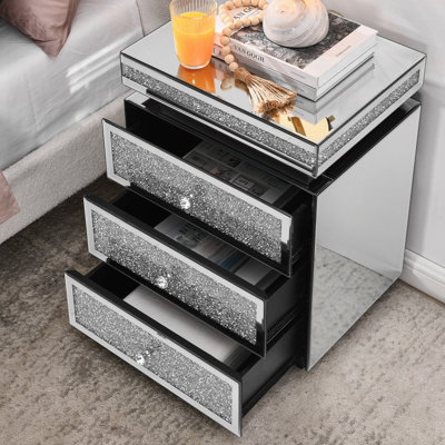 Mirrored Nightstand with 3 Drawers