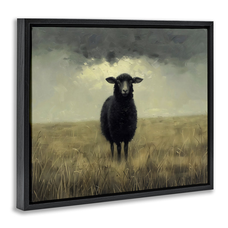 Mouton noir dans un cadre flottant, conçu par Arlington Prints, H 25 po x l 31 po, Cadre flottant noir de jais