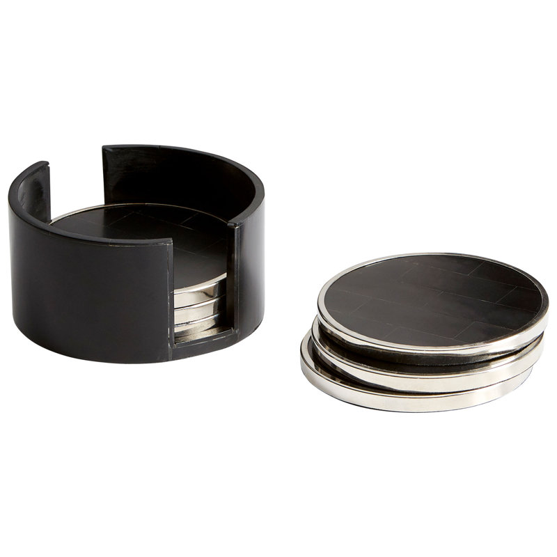 Jameson Wood Round Coaster Set With Holder