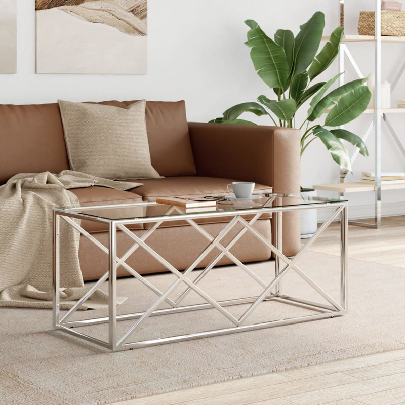 Atanas Frame Single Coffee Table, Silver, Glass