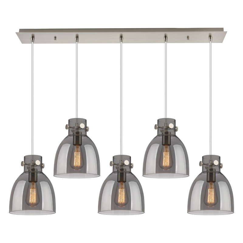 Luminaire suspendu grappe 5 lumières Amrith, Gris fumée clair, Nickel satiné brossé