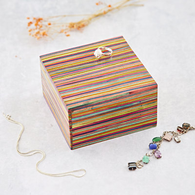 Large Multicoloured Papri Wood Trinket Box