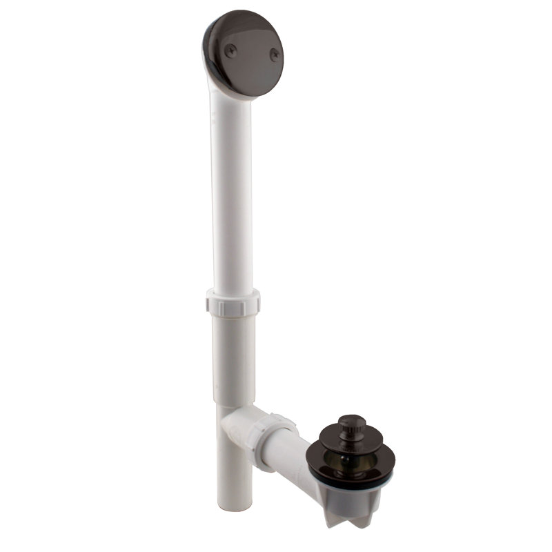 14" White Polypropylene Twist & Close Bathtub Leg Drain Assembly with 2-Hole Overflow, Oil Rubbed Bronze