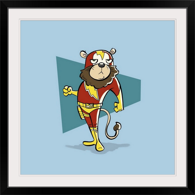 « lion-superhero animal art », impression, Cadre noir, H 24 po x l 24 po x P 1 po