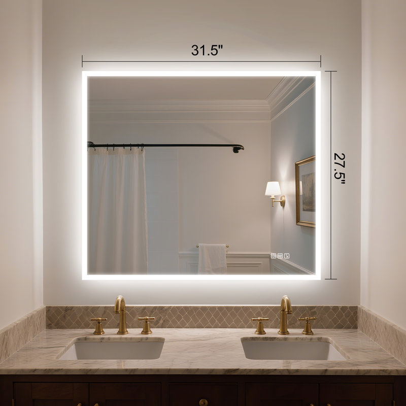 Miroir de salle de bain intelligent avec musique, désembuage et commandes tactiles, 34,2 po x 29,8 po 