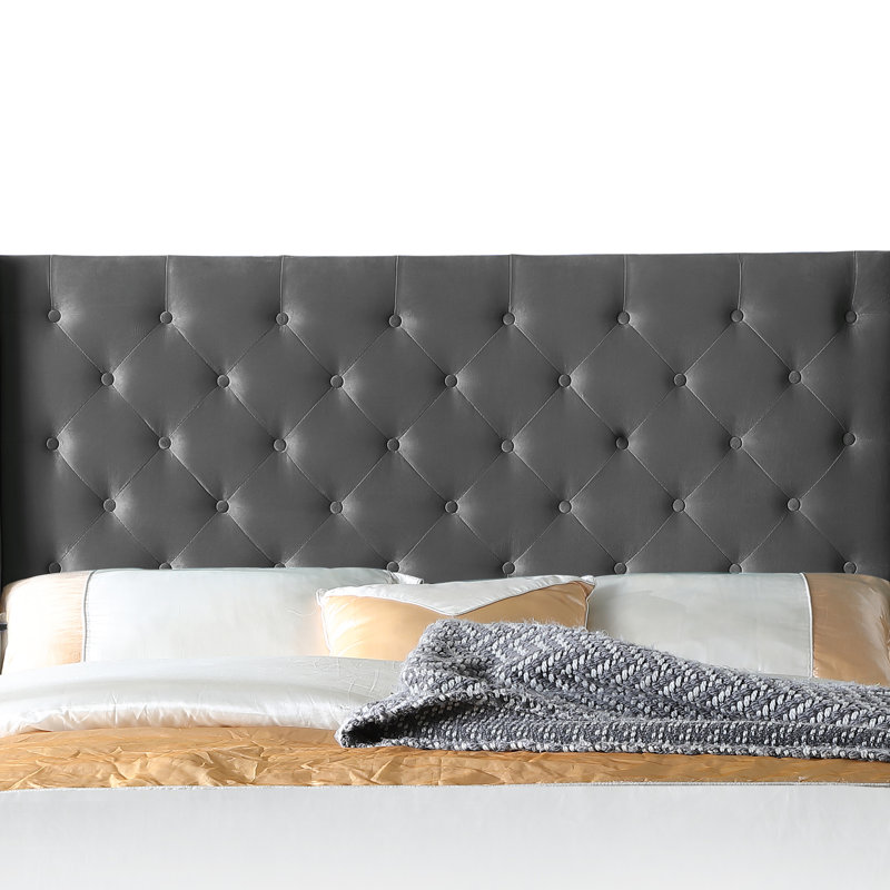 Lit plateforme tapissier Daisy-Rose, Gris, Grand