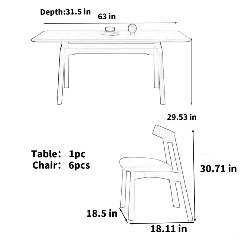 Table de salle à manger style italien, H 29,53 po x L 63 po x l 31,5 po