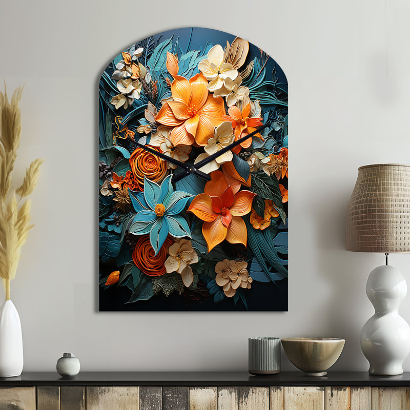 Horloge murale orange, orange, tropical, Tangle III - Collages abstraits, Médium