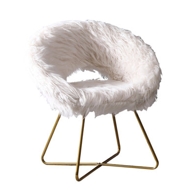 White Faux Fur Accent Chair - Stylish Design, Comfortable Cushioning, Gold-tone Metal Frame, Floor Protector Included, Glamorous Appeal Soft Modern Look, Cushioned Seat And Back, Gold Sled Protection