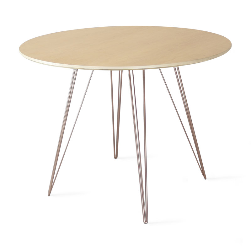 Williams Walnut Round Metal Base Dining Table, 30" H x 40" L x 40" W, Rose Copper, Natural