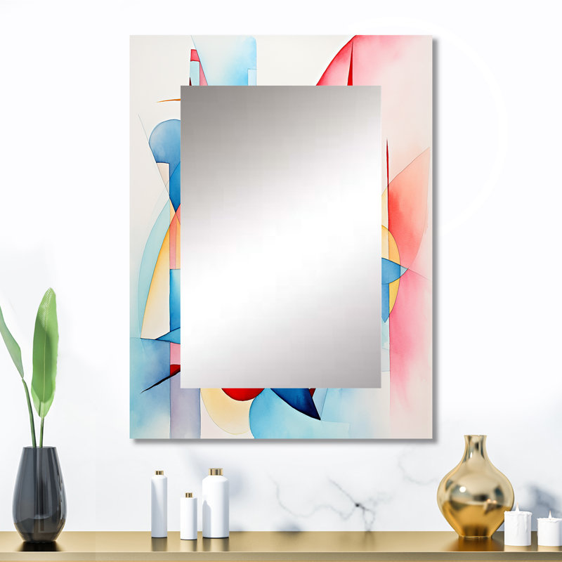 Cubes de couleurs douces I - miroir décoratif géométrique, miroir mural moderne, impression d'art en métal, 32 po x 24 po