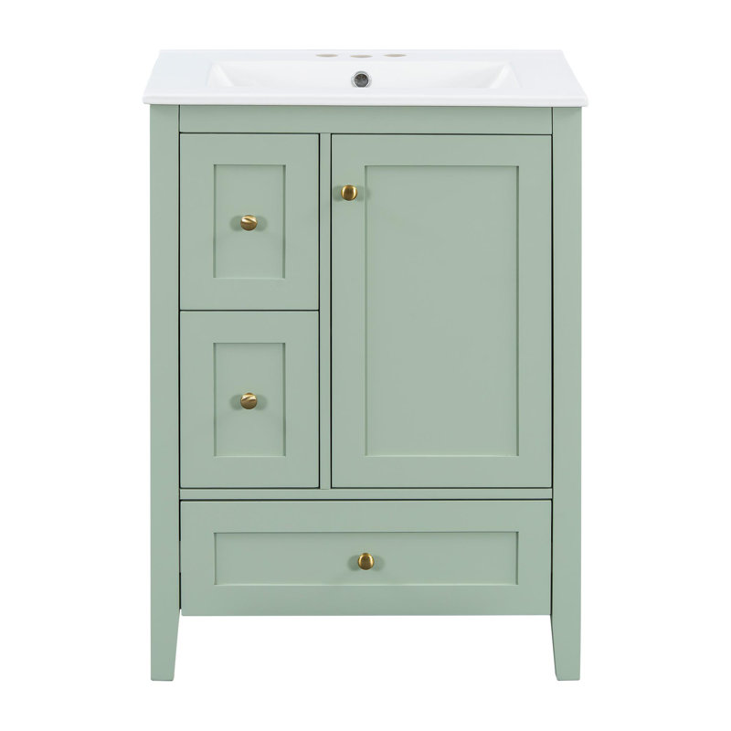 Meuble-lavabo 24 po avec lavabo en céramique, Vert, Doré