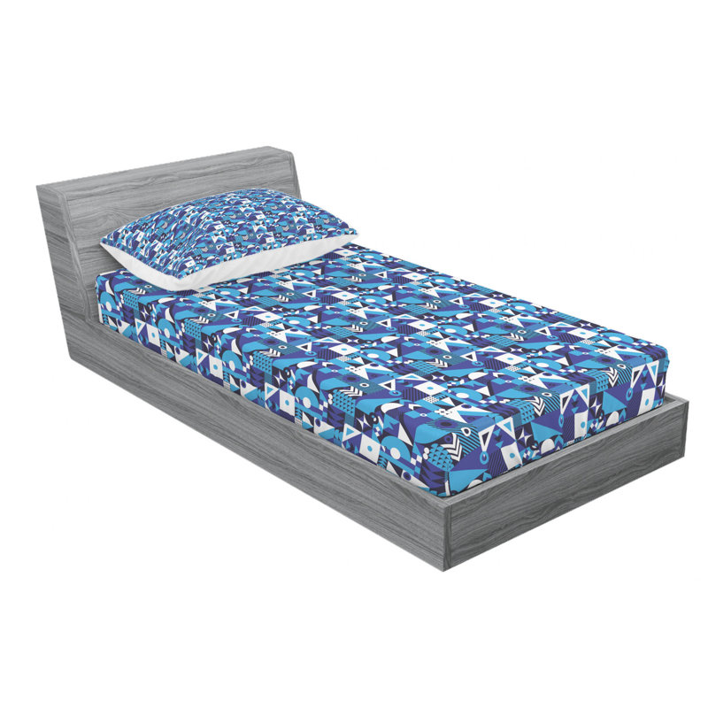 Microfiber Sheet Set, Twin XL Sheet Set with 1 Pillowcase, Blue/White Geometric