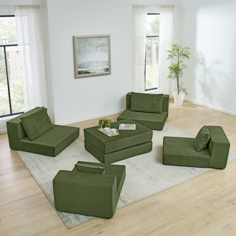 Addisin Boneless Modular Cloud Sofa, Compression Couch with Non Slip Base, Convertible Foldable Sofa Bed, No Assembly, Green