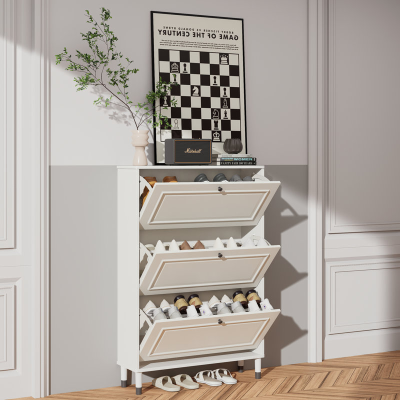 Narrow Shoe Rack with 3 Flip Drawers - Entryway Storage Perfection