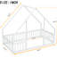 Lit simple blanc en forme de maison avec clôture et garde-corps - Pin de qualité pour une longévité de sommeil-1295982548