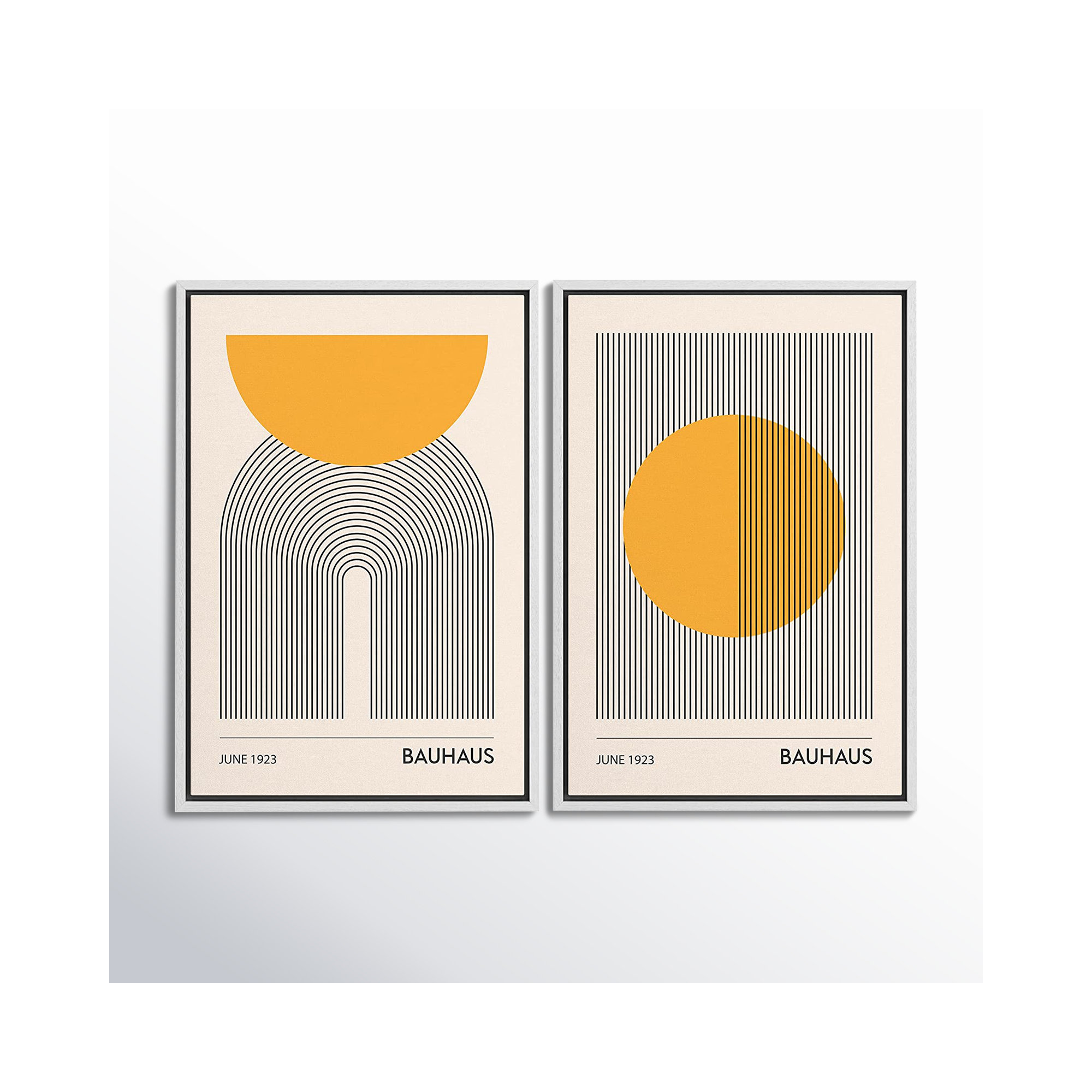 Mid Century Modern Boho Bauhaus Solar Sun Abstract Art Decor Framed On Canvas 2 Pieces Print, 24" H x 32" W
