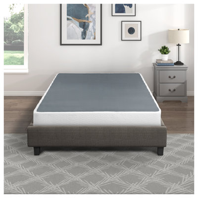 Queen Mattress Foundation - Black Metal Bed Frame with Textured Fabric Cover, 12 Slat Support System, 700lbs Weight Capacity
