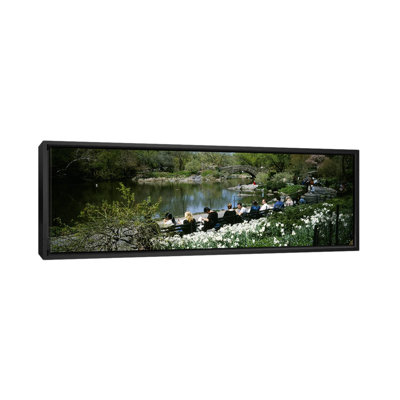 " Group Of People Sitting On Benches Near A Pond, Central Park, Manhattan, New York City, New York State, USA " by Panoramic Images