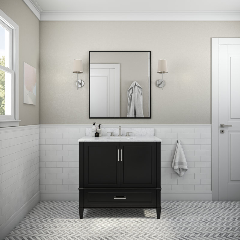 Montauk 36'' W Single Vanity, White Granite, Midnight Black