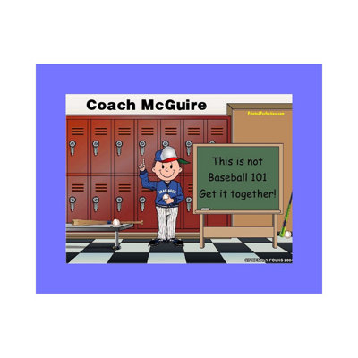 Personalized Coach, Baseball - Male Cartoon Caricature with a Mat, Ready to Frame