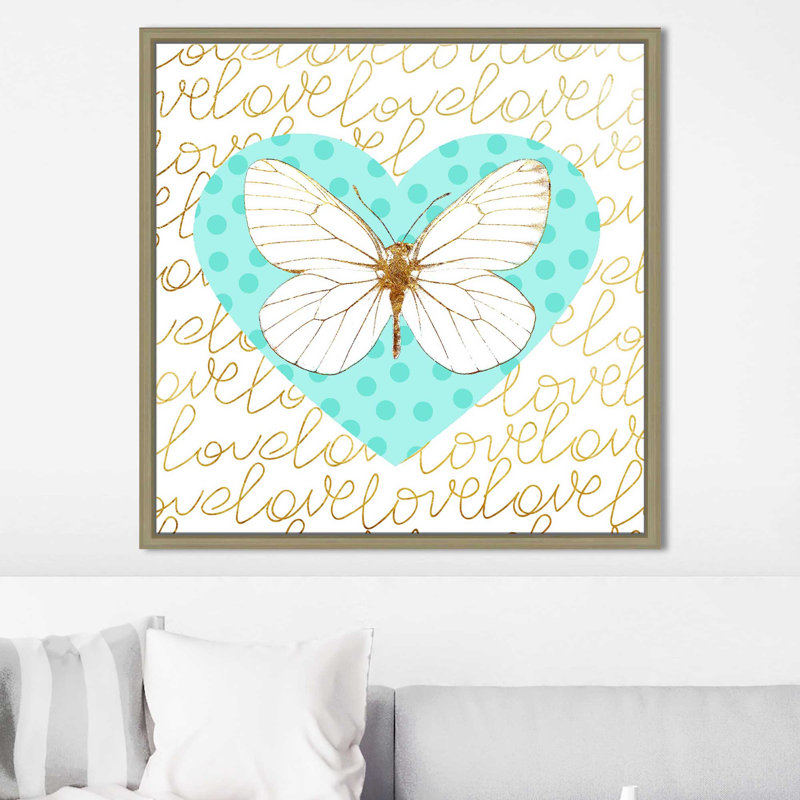 «Butterfly Love (Blue) (Square)» par Jodi - impression, Cadre flottant champagne, H 21,5 po x l 21,5 po x P 2 po
