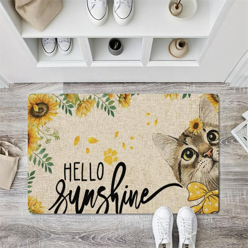 Tapis de sol à motif de chat Sunflower, pour cuisine et porche, 24 x 36 po, jaune beige