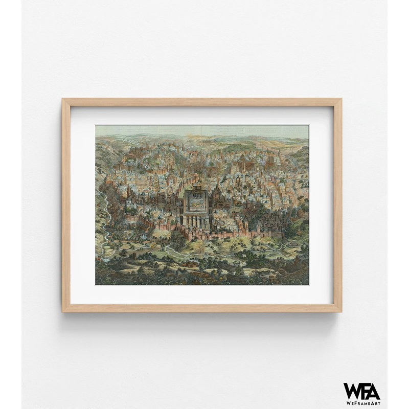 Reproduction d'art biblique, carte antique de Jérusalem, art chrétien antique, écriture murale, impression de lieu sacré, décoration intérieure chrétienne, art mural de la Bible 18 x 24 po