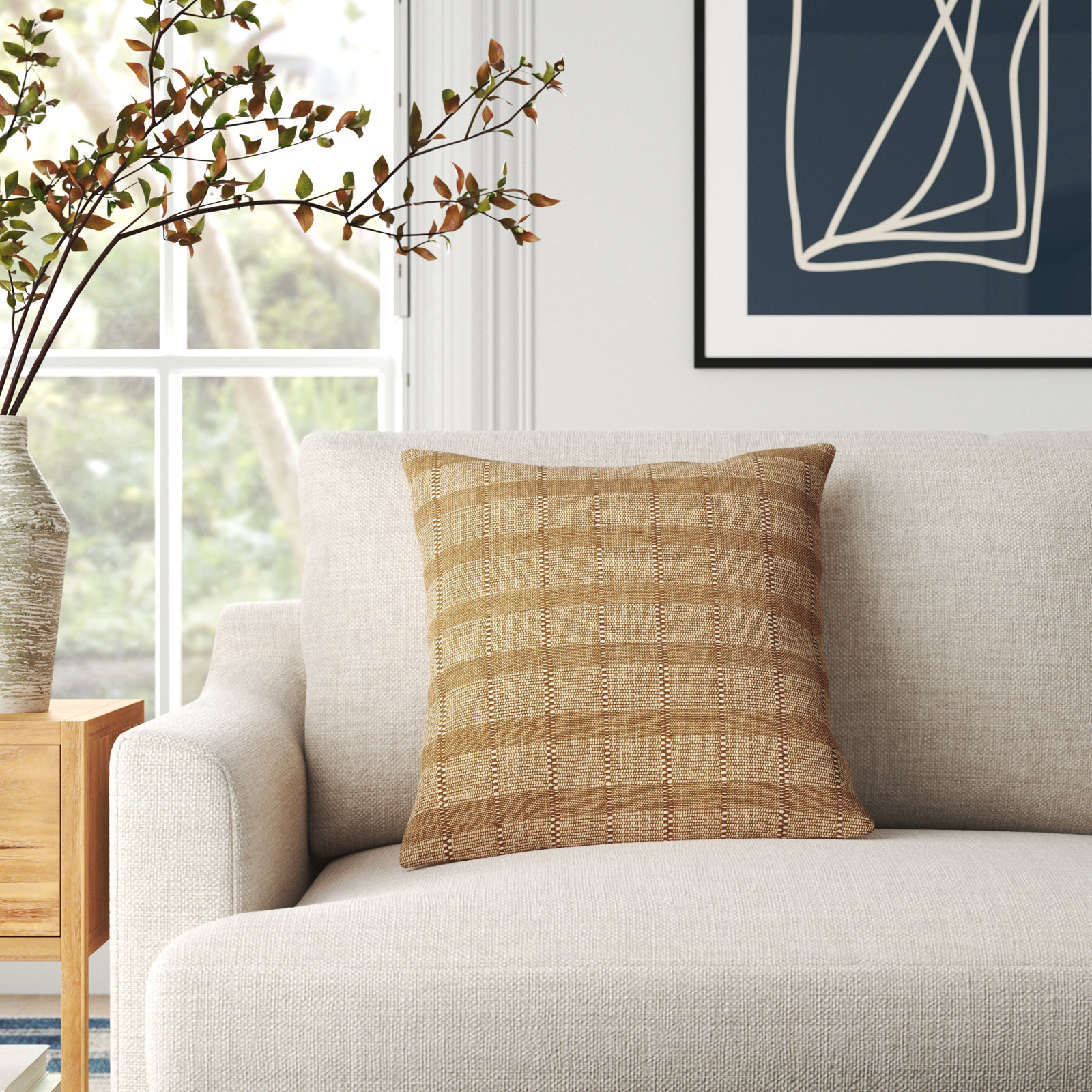 Eli Square Cotton Pillow Cover & Insert, Gold