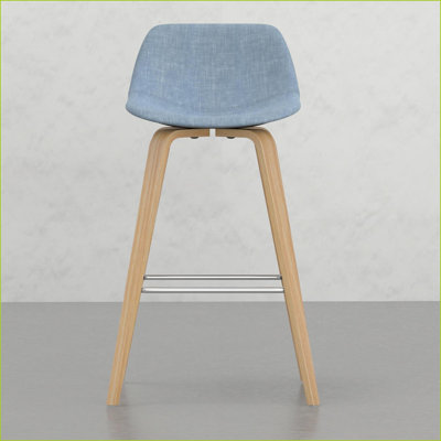 Stools, Mid-Century Modern Counter/Bar Height with Curved Back, Set of 2 – Kitchen/Family Room | Navy Blue | Linen-Look Fabric
