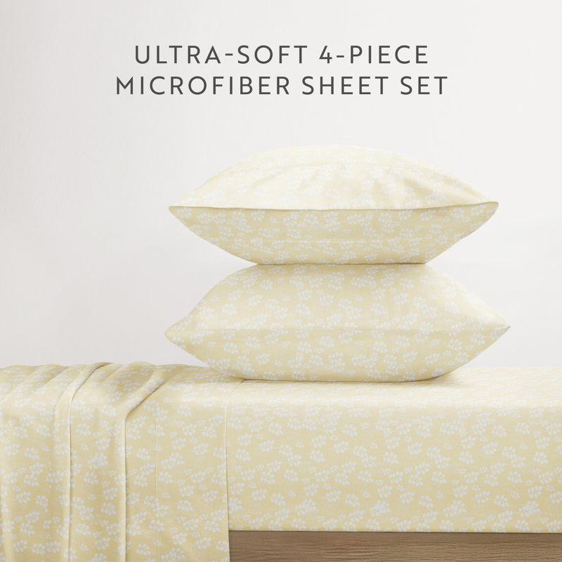 Floral Wheatfield Microfiber Sheet Set, Ivory, Twin