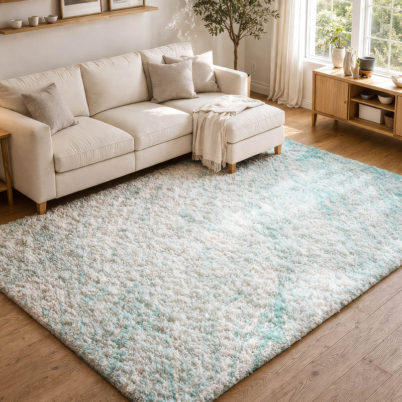 Tapis à poil long de qualité supérieure lavable à la machine ADS640, Teal, 5' x 7'6"