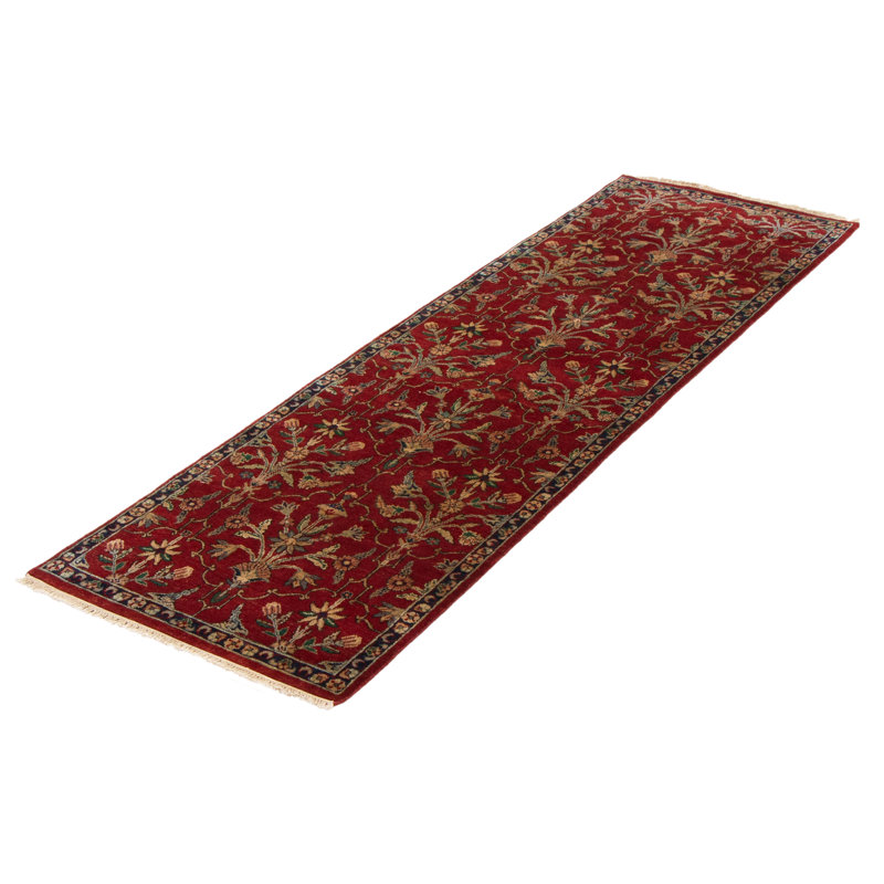 Tapis de couloir rouge en laine noué à la main de conception unique 3 pi x 10 pi Nouvel Âge