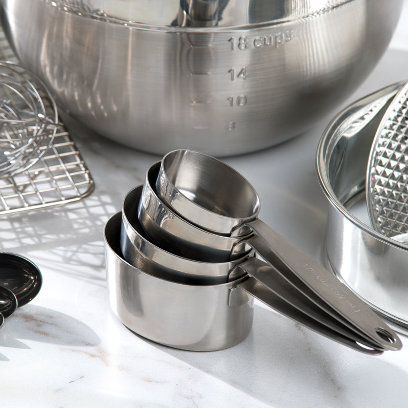 Cuisipro 4 Piece Stainless Steel Measuring Cup Set, Stackable Design, Cup & Millilitre Measurements
