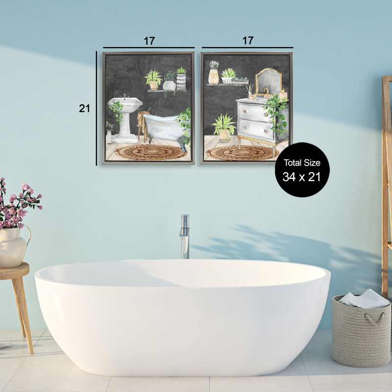 Ensemble de cadre flottant 2 pièces Relaxed Greens Bath, design par Kim Allen, Cadre flottant gris lustré, H 21 po x l 17 po